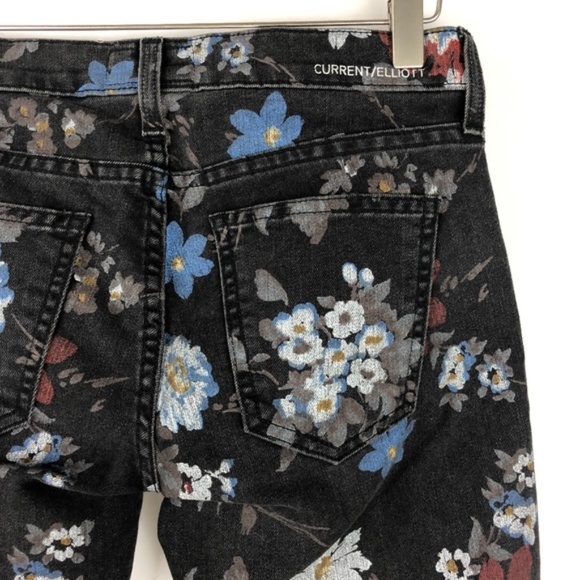 Current/Elliott 'The Stiletto' Black Wild Flower Skinny Jeans - Picture 6 of 13